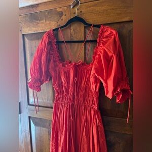 Doen Red Puff Sleeve Dress